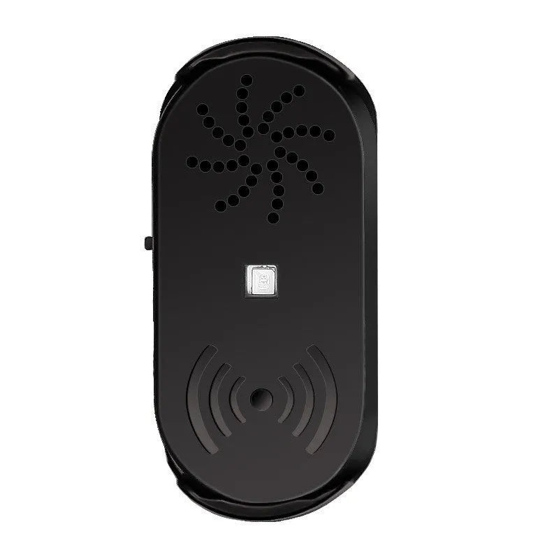 Black ABS car door reminder alarm with infrared sensor, 5V universal fit, Chinese or English voice option.