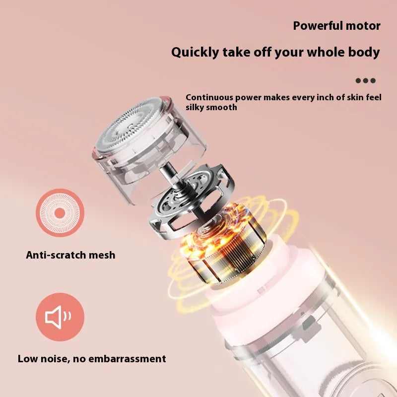 Pink and white portable electric depilator body hair trimmer with USB charging cable