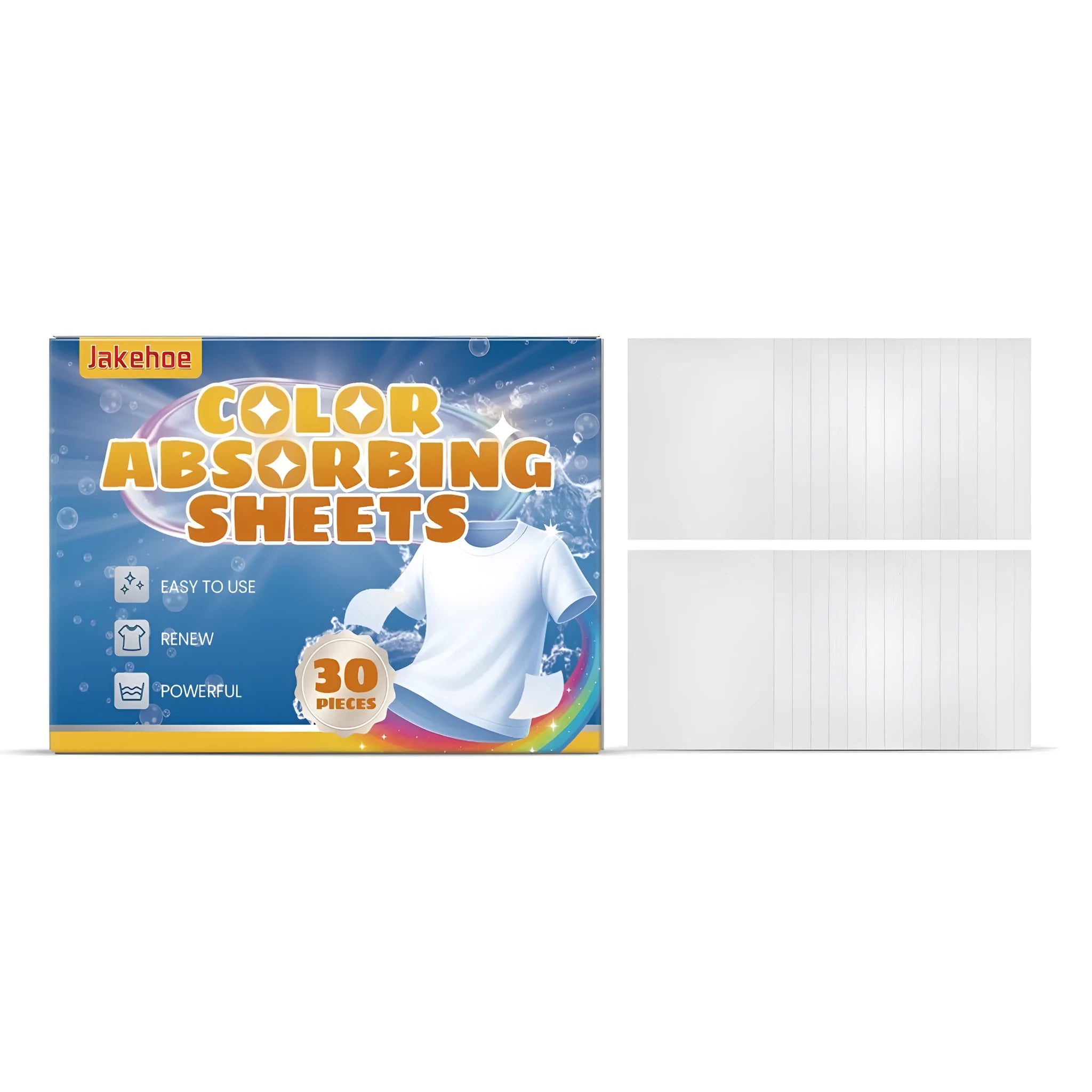 Pack of 30 white colour-absorbing laundry sheets for preventing colour runs.