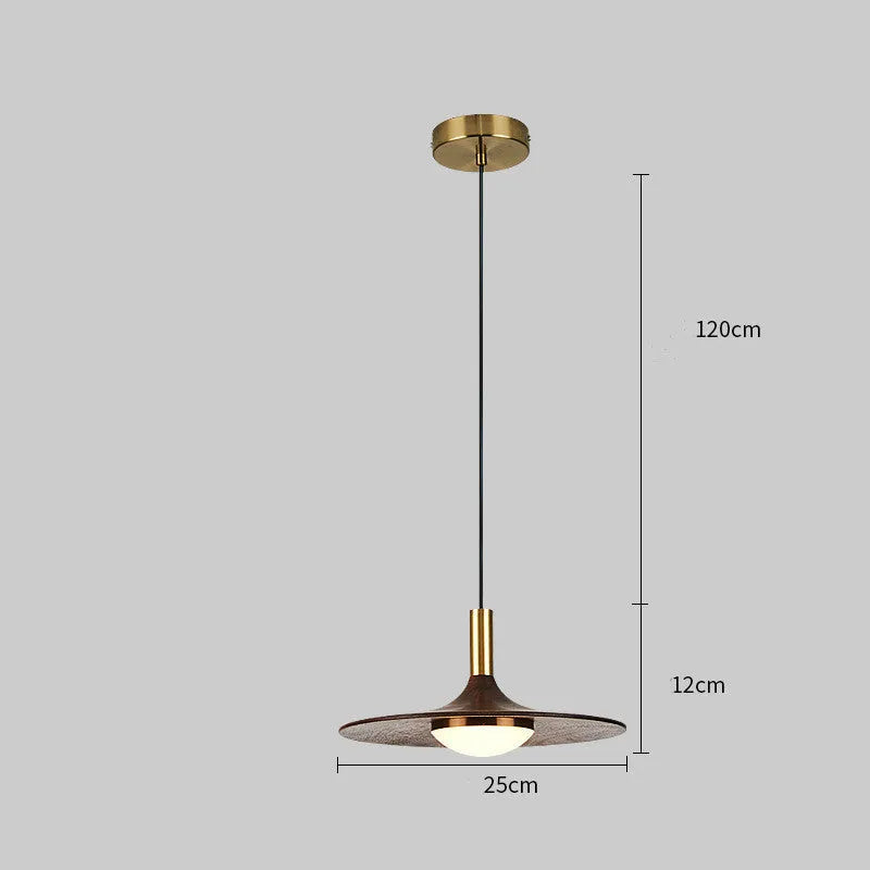 Walnut wood and copper bar chandelier in fish line shape, new Chinese style, showing push button switch.