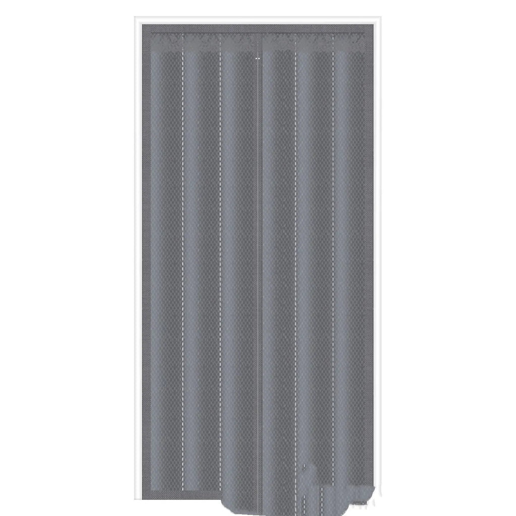 Full seam long magnetic strip cotton door curtain in New Chinese style, shown in grey diamond lattice pattern.
