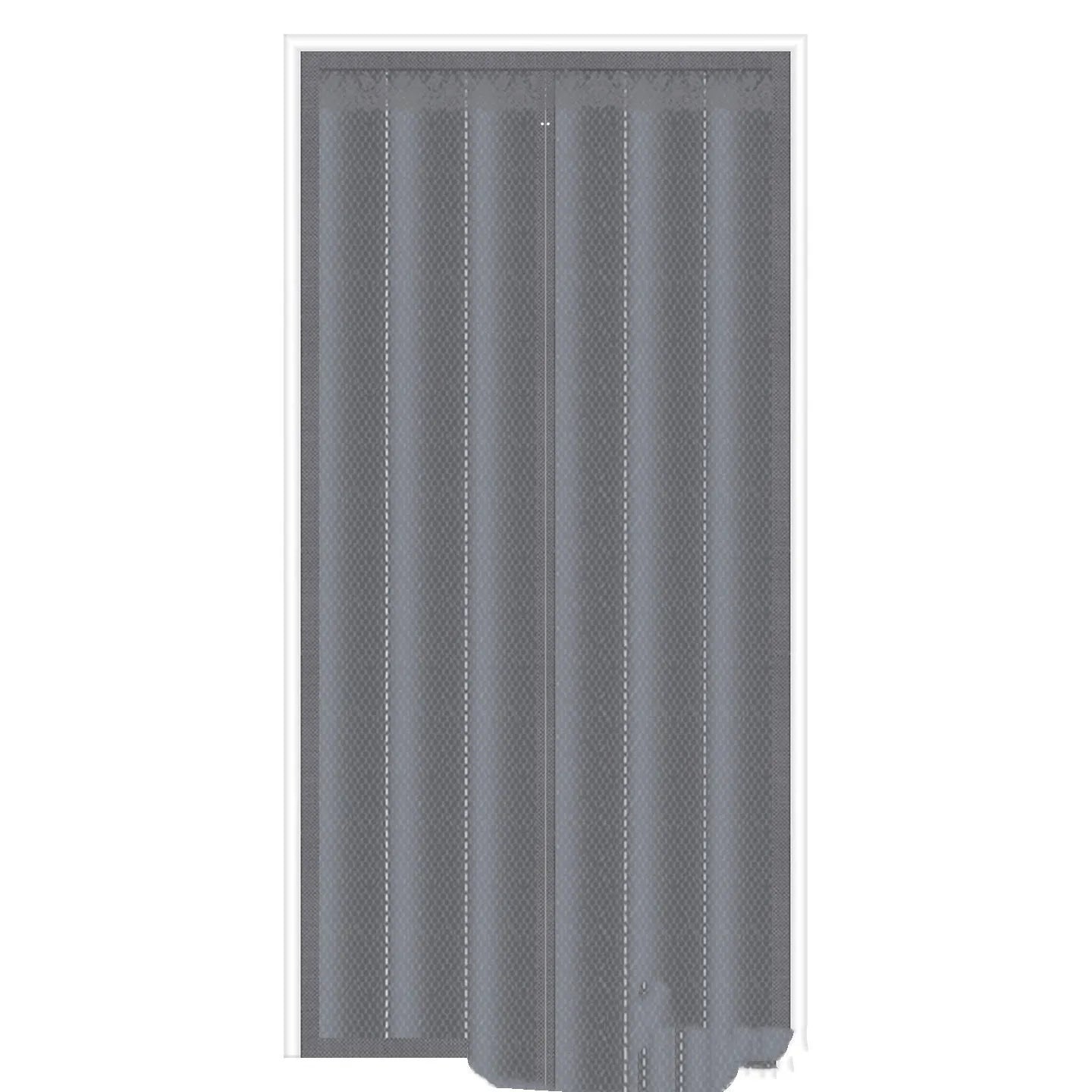 Full seam long magnetic strip cotton door curtain in New Chinese style, shown in grey diamond lattice pattern.