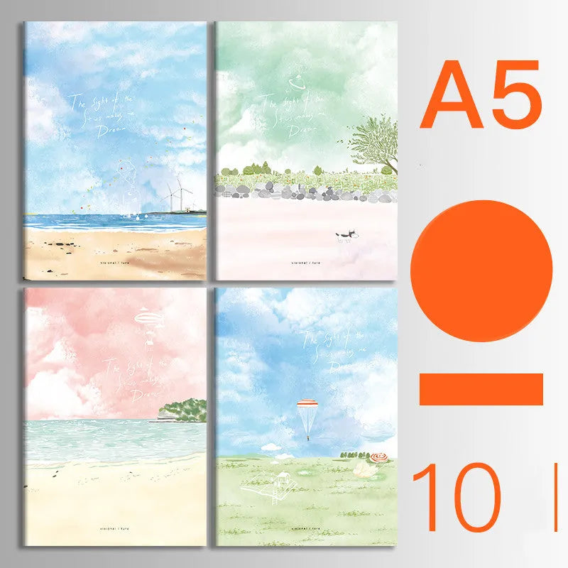 10-pack of kraft paper notebooks with thread binding in A5 and B5 sizes with various cover designs
