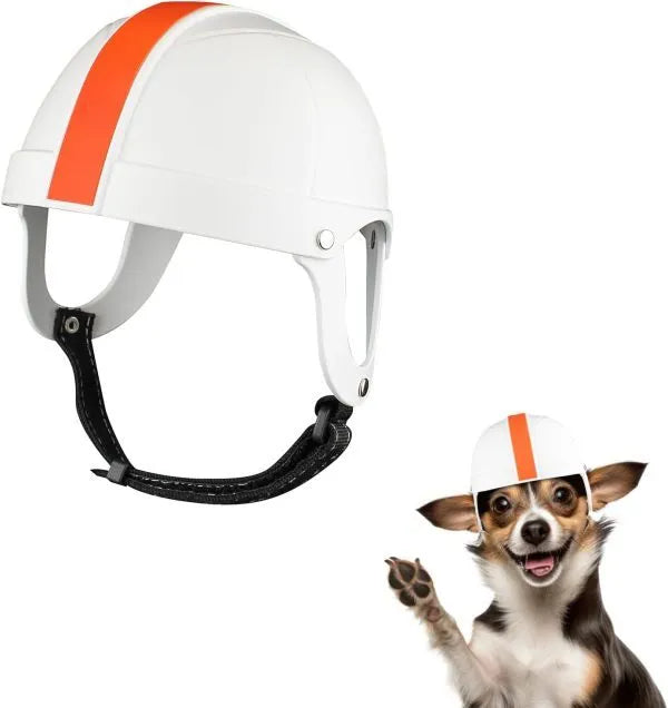 Pet motorcycle safety helmet for small dogs and cats in white orange colour