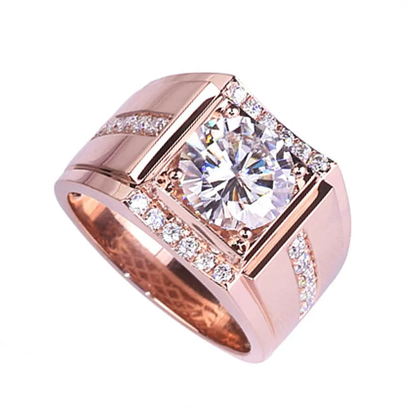 Men's adjustable imitation moissanite ring with diamond zircon stones in geometric design