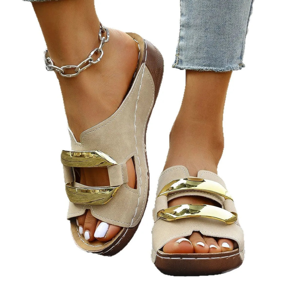 Roman style platform flip-flop sandals in four colours with artificial PU upper and rubber sole