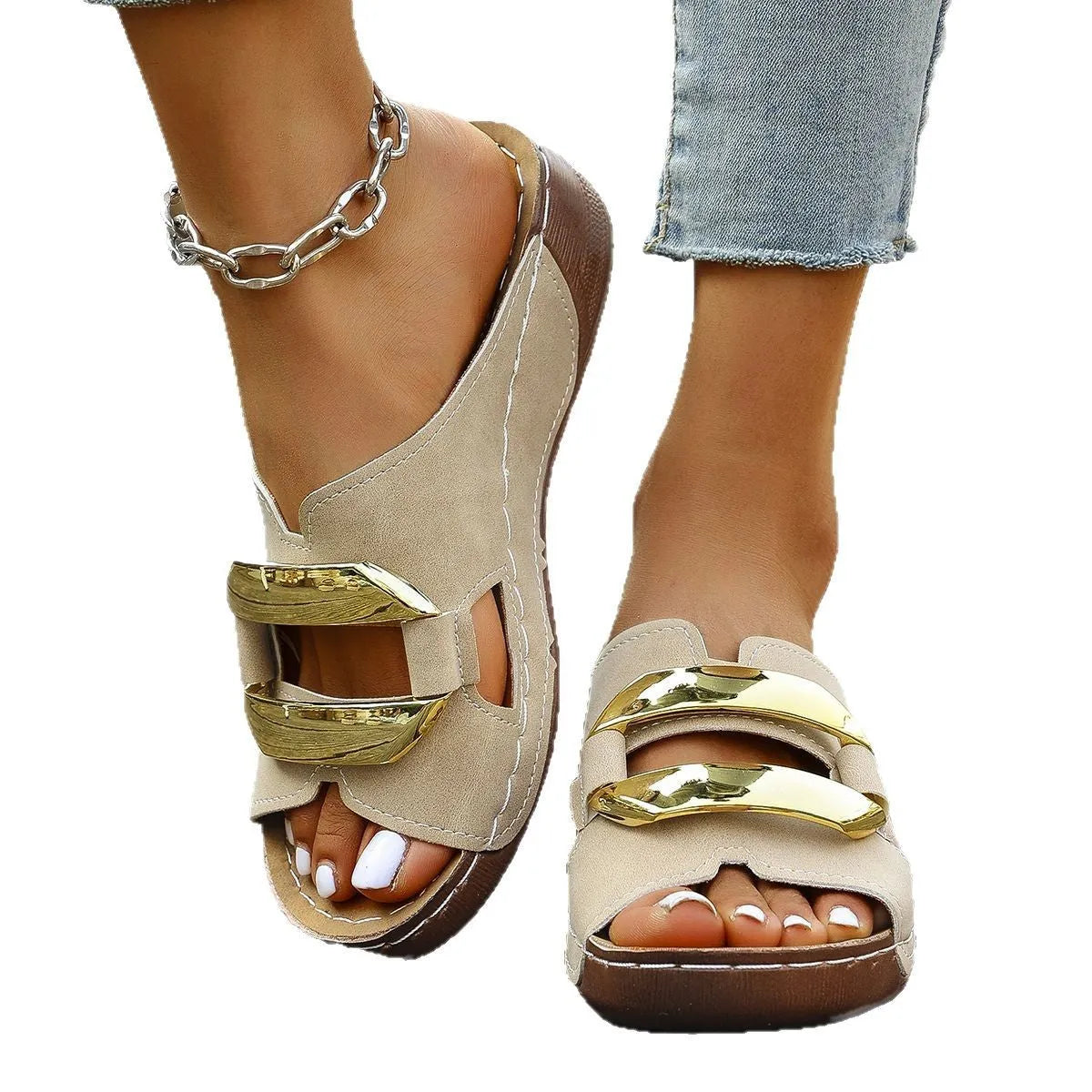 Roman style platform flip-flop sandals in four colours with artificial PU upper and rubber sole