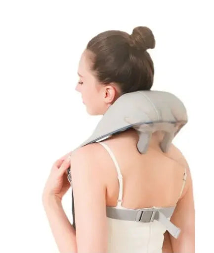 Creamy white rechargeable shoulder and neck massager with USB charging cable