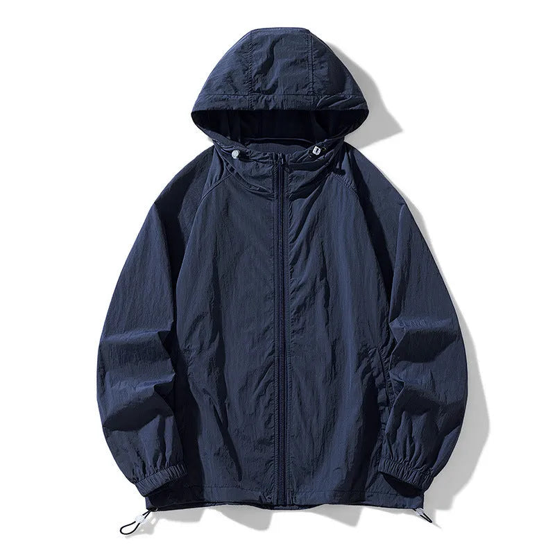 Loose-fit thin nylon blend outdoor sports jacket shown in light grey colour