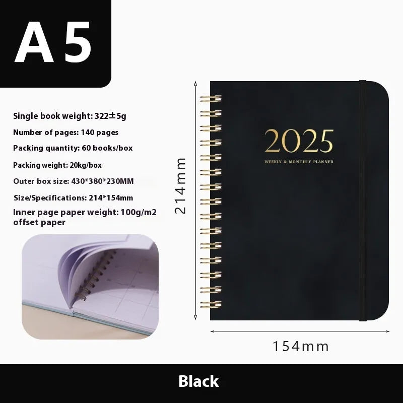 A5 size PU leather notebook with metal coil binding in a choice of solid colours.