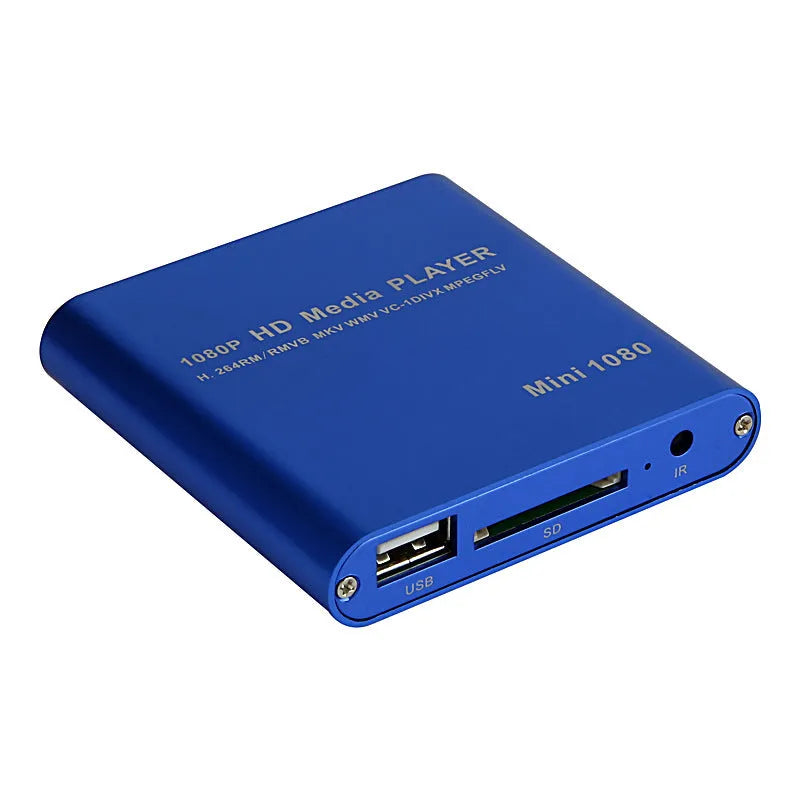 1080p Full HD media player in all-metal construction with HDMI port for SD, USB, and HDD connectivity