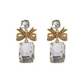 Crystal bow heart earrings for women in zinc alloy, retro style, shown in red, blue, white, and pink