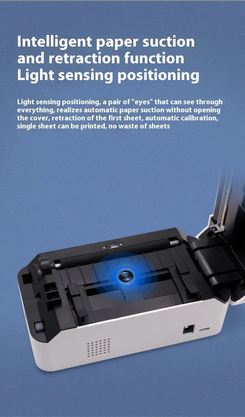Compact white thermal receipt printer with Bluetooth and USB connectivity on a counter.
