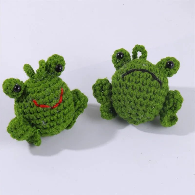 Handmade green plush woven frog car pendant hanging