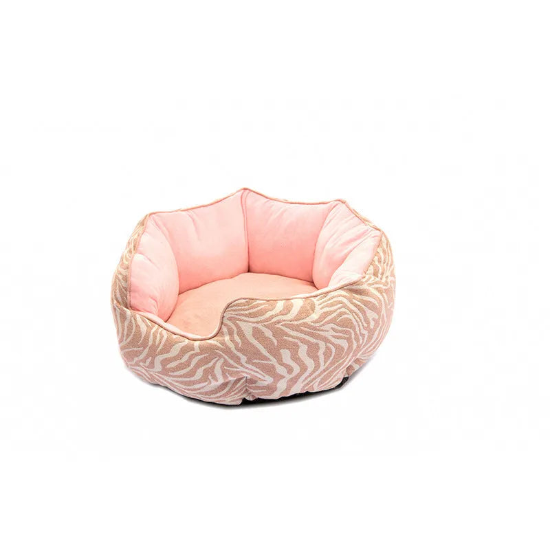 Octagonal pet bed with removable mats in blue colour with soft wool point design