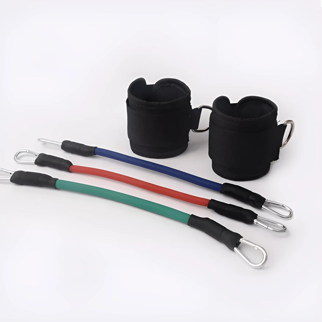 Black Taekwondo leg training pull rope set with handles and resistance band