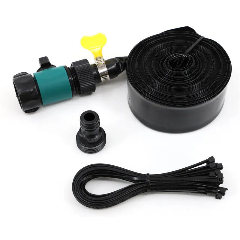 Blue and orange portable plastic garden sprinkler on a lawn with PVC switch.