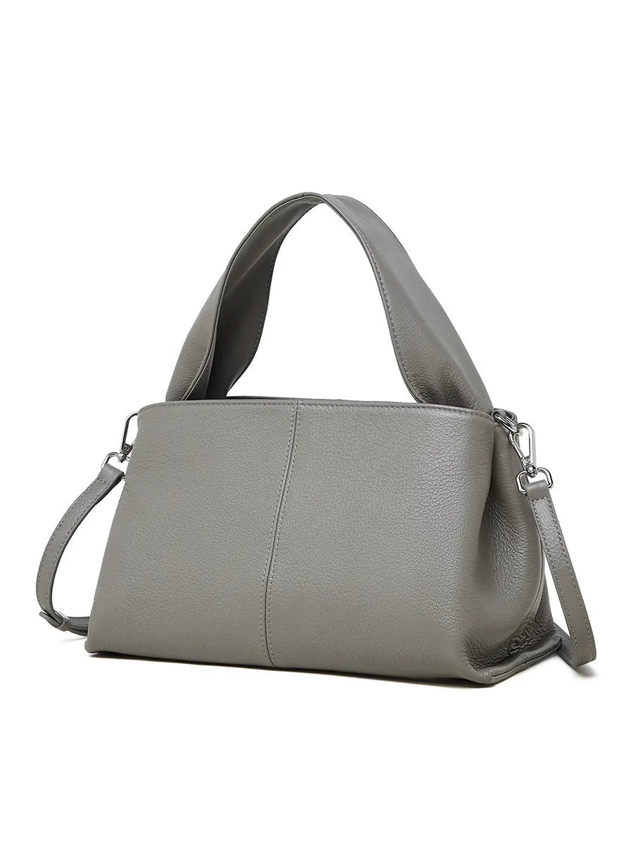 Female retro texture genuine leather messenger bag in horizontal square design with double shoulder straps