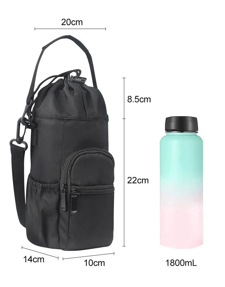 Cloth canvas water bottle pouch crossbody bag in black, green, or pink colours