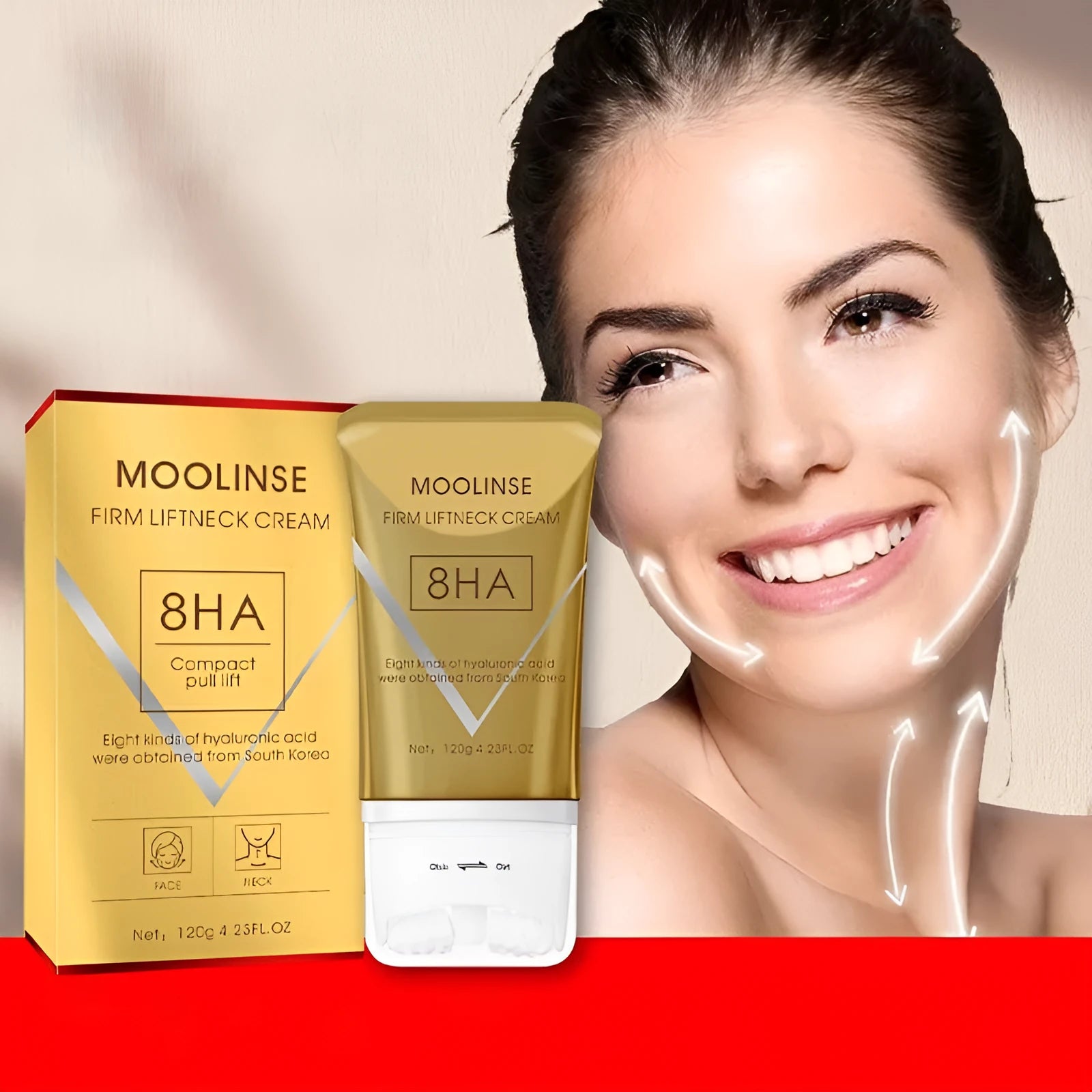 Neck moisturising cream with a roller applicator for dry skin.
