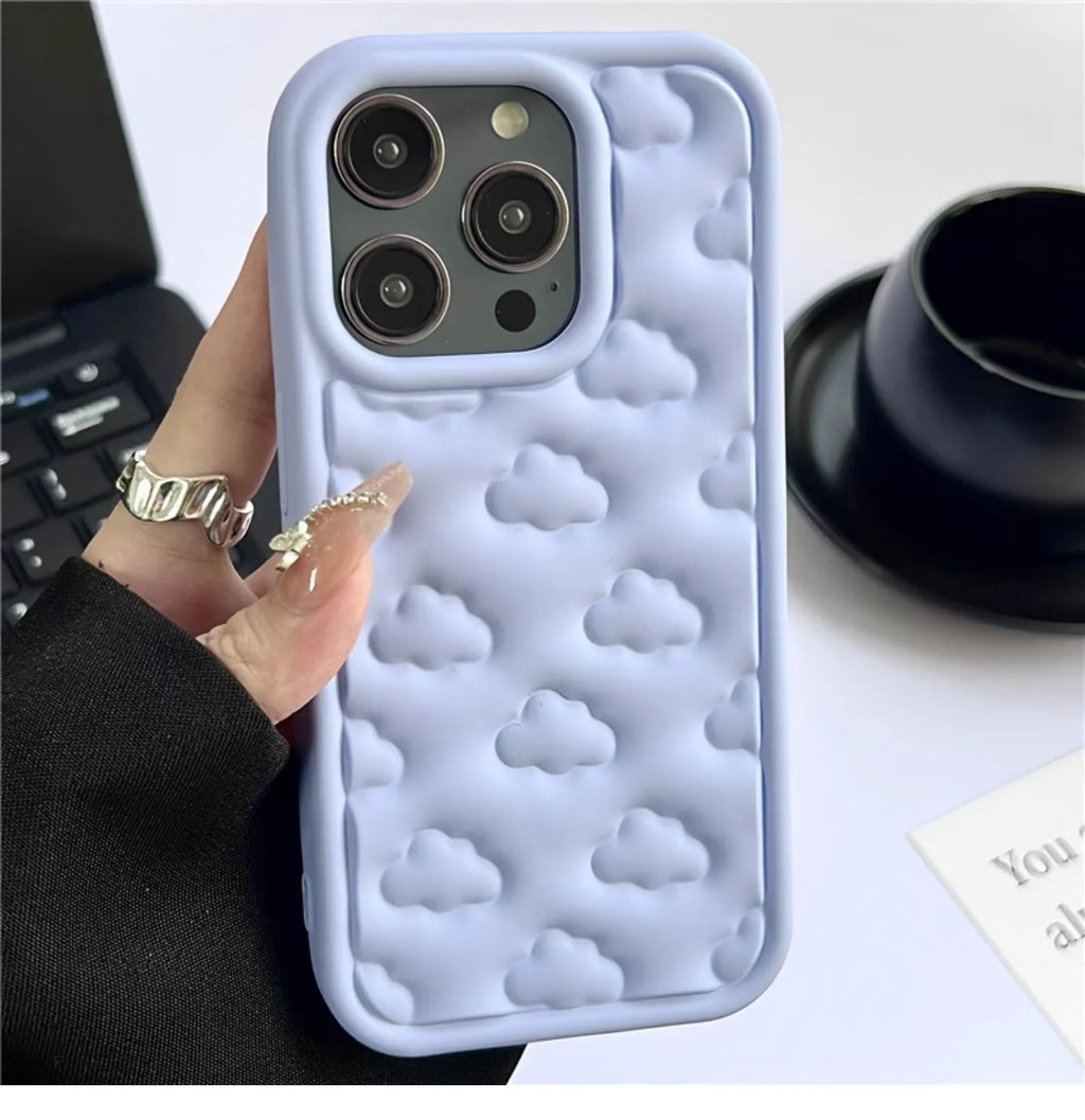Hand Oil Three-Dimensional Cloud Phone Case TPU Embossed Shockproof Cover for iPhone 11 12 13 14 Pro Max Anti-Fingerprint Japanese Korean Style