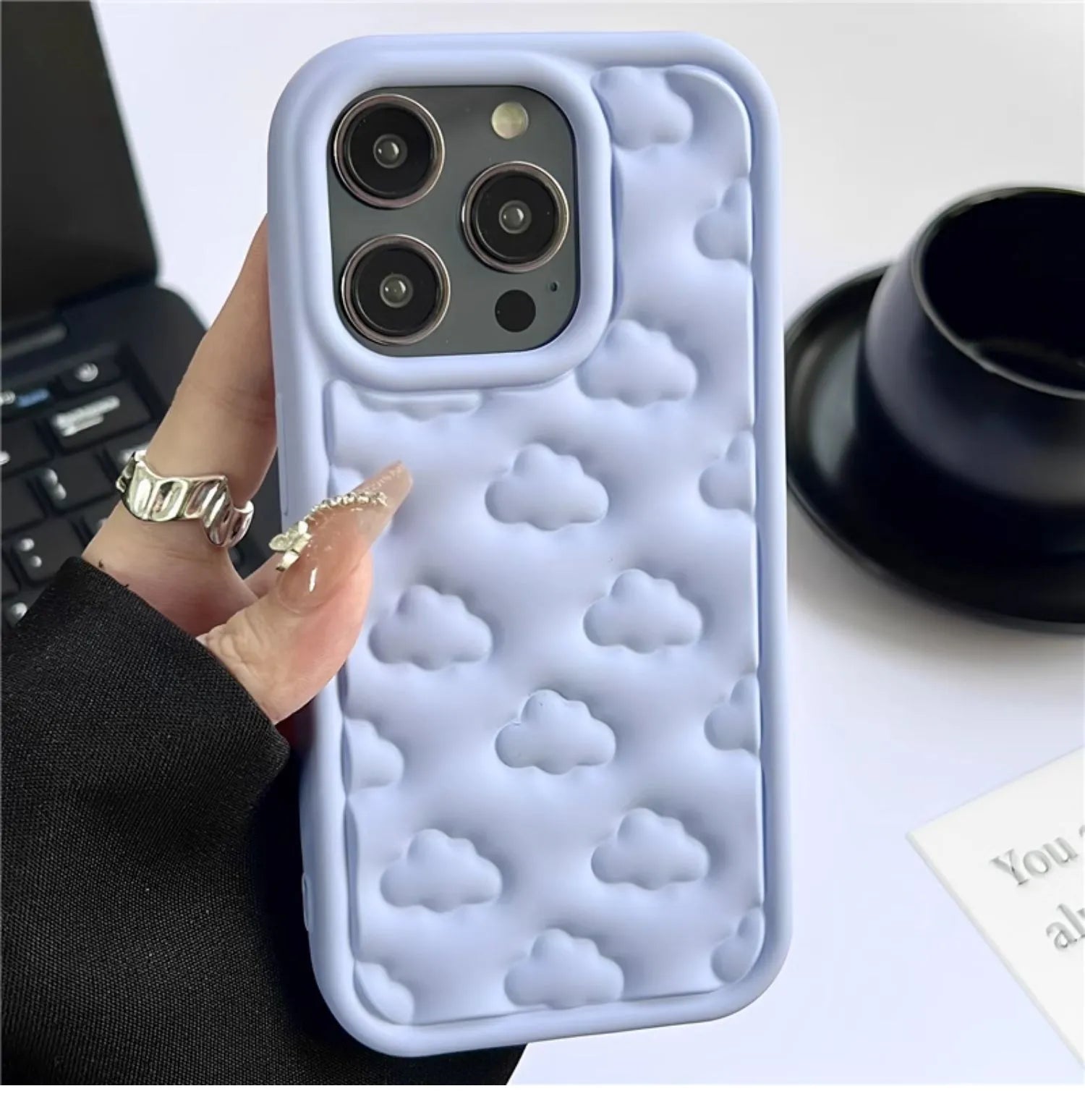 Hand Oil Three-Dimensional Cloud Phone Case TPU Embossed Shockproof Cover for iPhone 11 12 13 14 Pro Max Anti-Fingerprint Japanese Korean Style