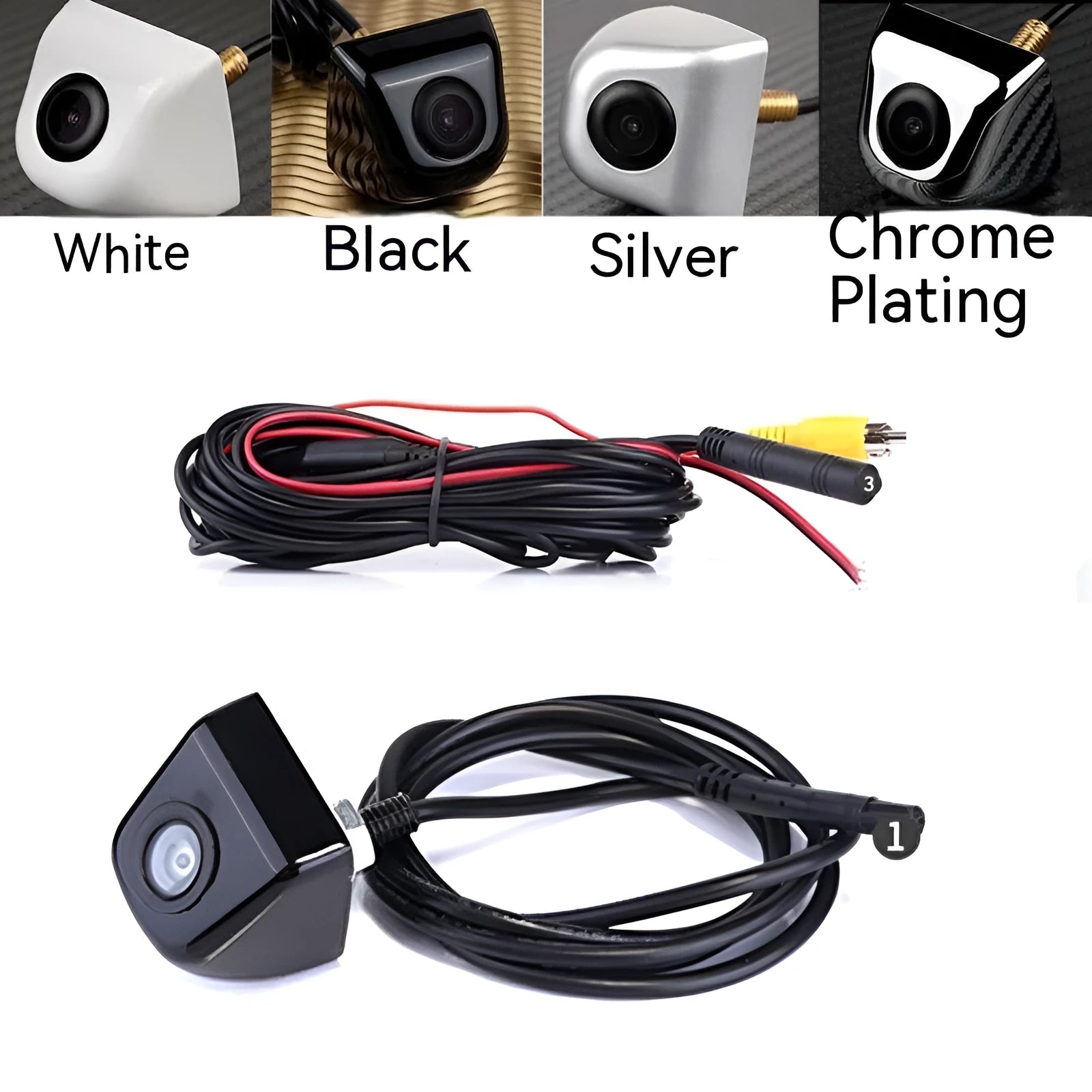 Black HD car night vision waterproof rearview camera with metal shell and integrated cable