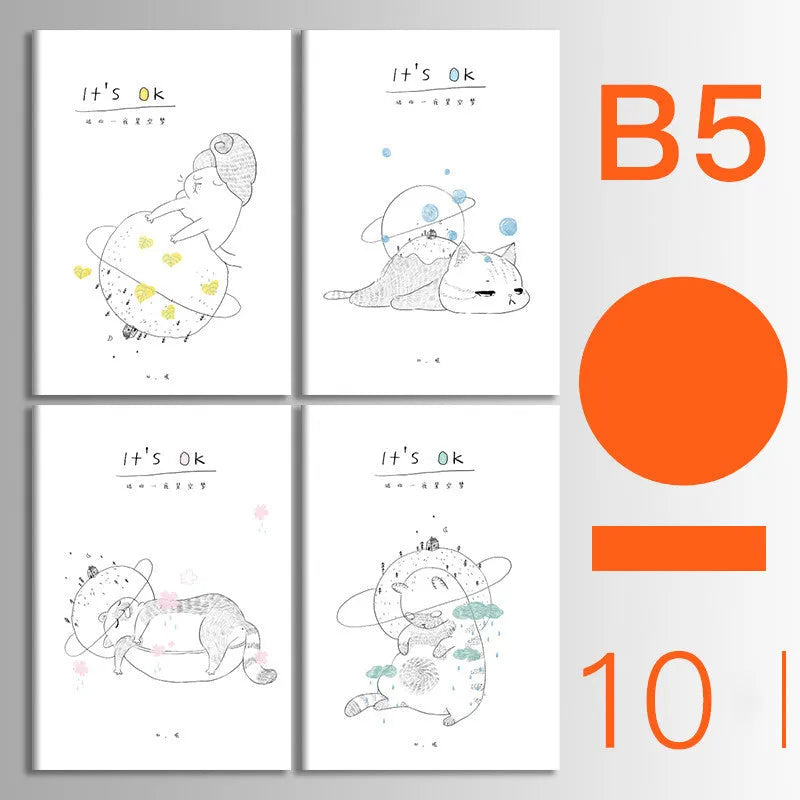 10-pack of kraft paper notebooks with thread binding in A5 and B5 sizes with various cover designs
