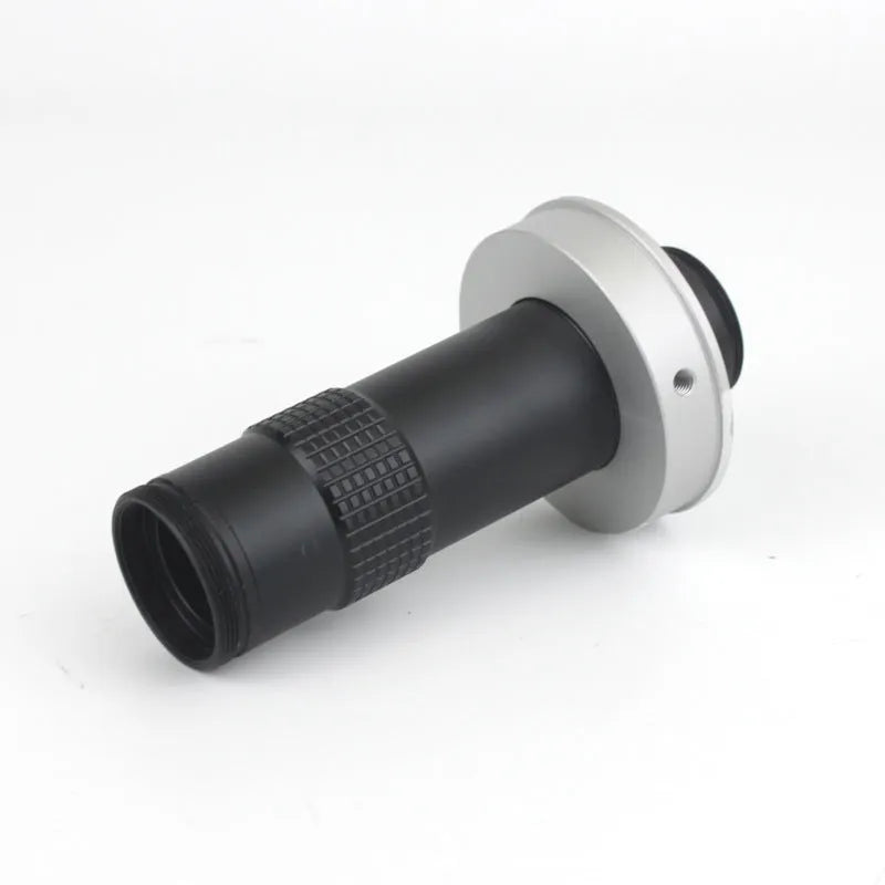 Black industrial camera monocular lens measuring 30mm diameter by 84mm length for 60-300mm working distance