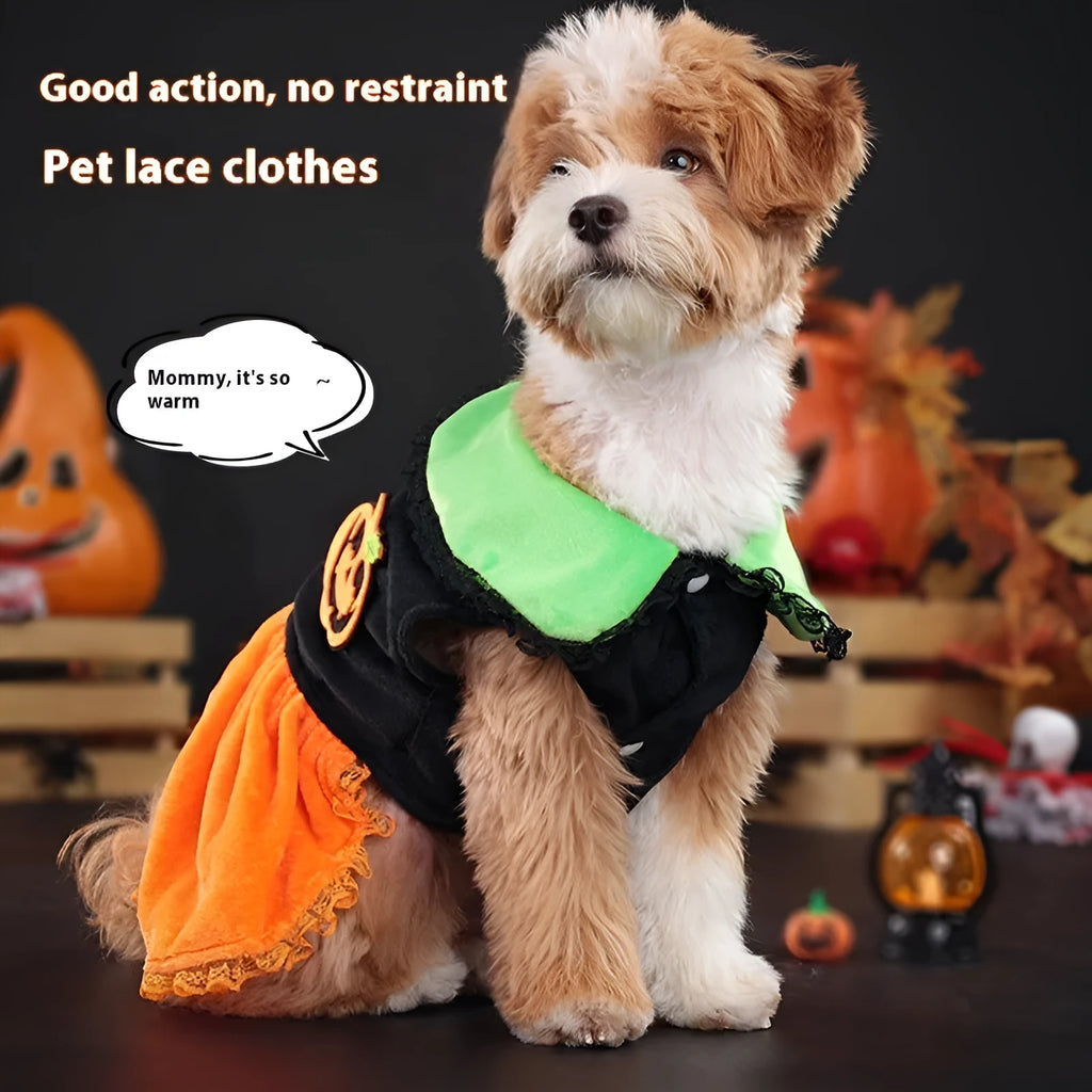 Crystal velvet Halloween pumpkin skirt costume for pet dog or cat in multiple sizes