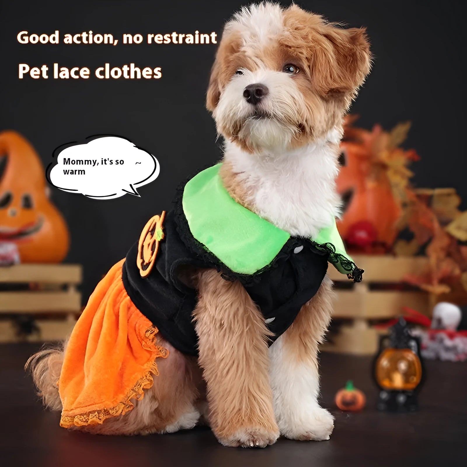 Crystal velvet Halloween pumpkin skirt costume for pet dog or cat in multiple sizes