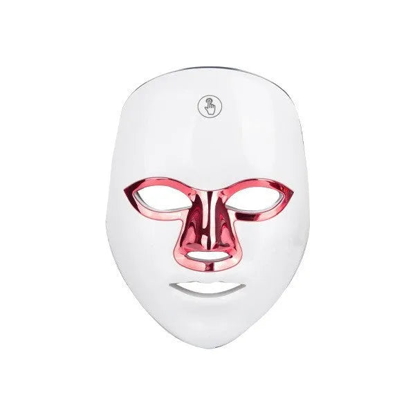 Rechargeable LED beauty facial mask with touch controls in black gold edge colour.