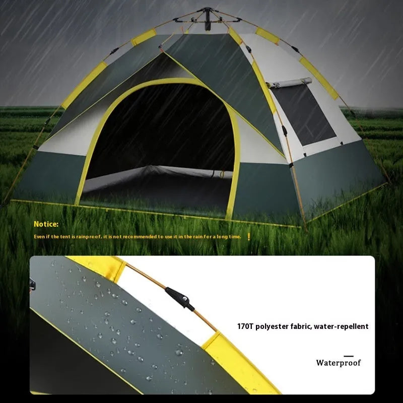 Dark Green Silver Glue double-layered camping tent for 3-4 people with automatic quick-open frame.