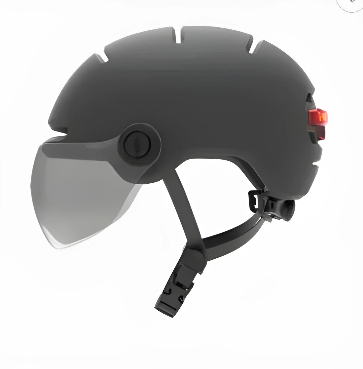 Cycling helmet with integrated red LED brake light on the rear, shown in two style variations.