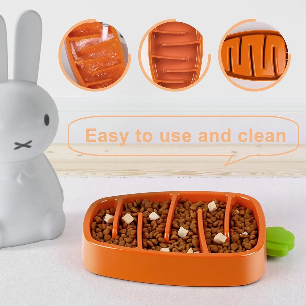 Carrot design slow feeder dog bowl for small and medium dogs, non-slip, melamine and silicone, sizes S and L