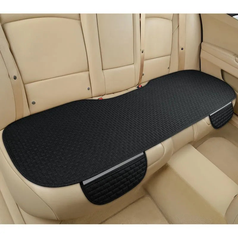 Linen plaid car cushion set with hemming edge in choice of three colours for four seasons universal use