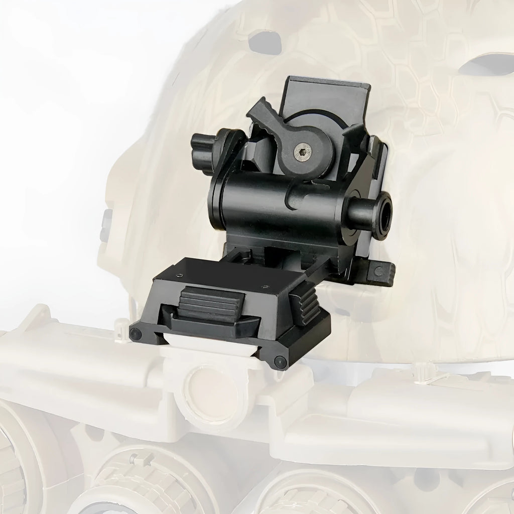 Metal alloy L4 G24 NVG fast helmet mount with breakaway base in strong dark earth colour.
