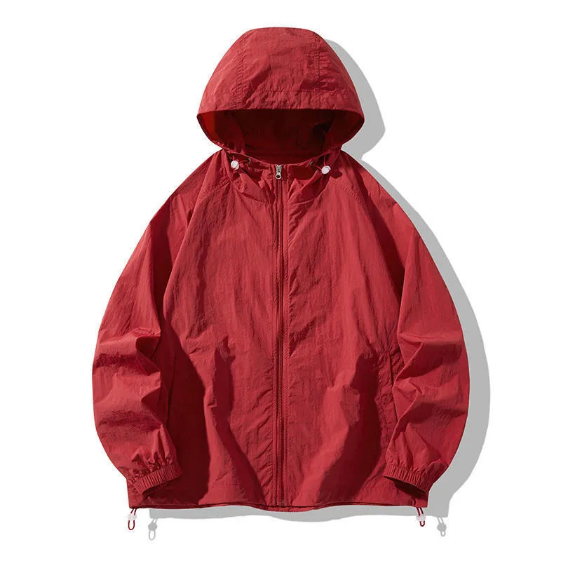 Loose-fit thin nylon blend outdoor sports jacket shown in light grey colour
