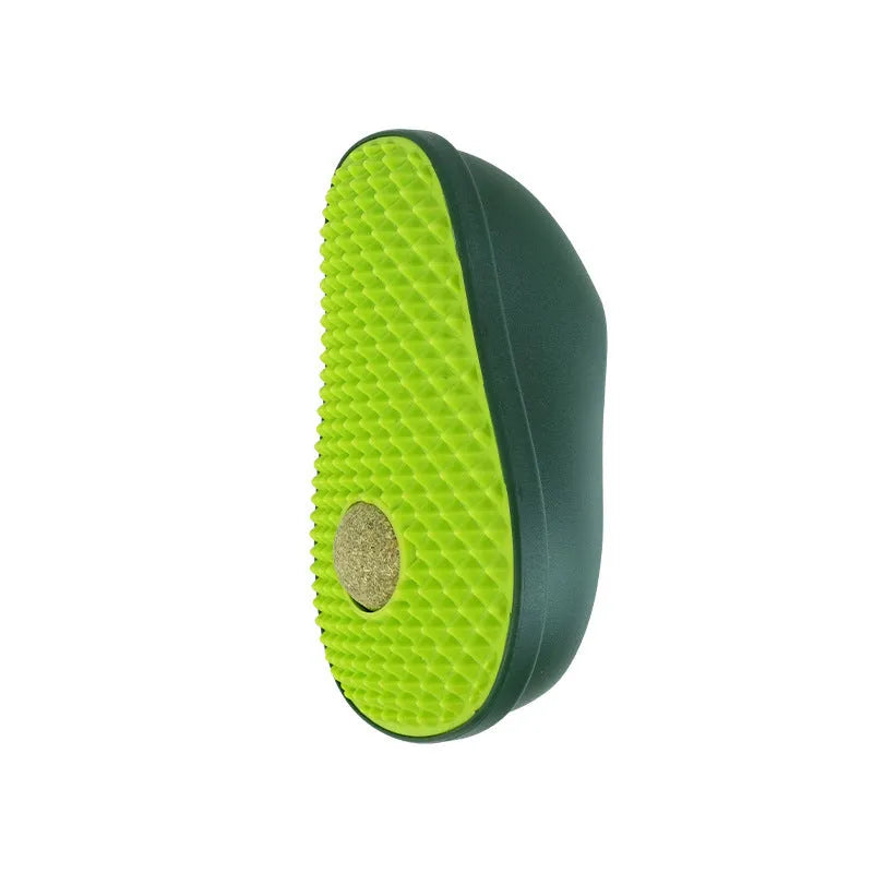 Green avocado-shaped cat scratching toy with sisal scratching surface measuring 13.5cm long