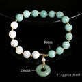 Blue Burma jade bracelet with copper horseshoe screw safety buckle and geometric design