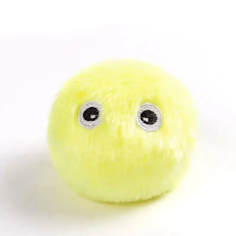 Interactive cat toy ball in blue, pink, or yellow with 55mm diameter and animal sound activation