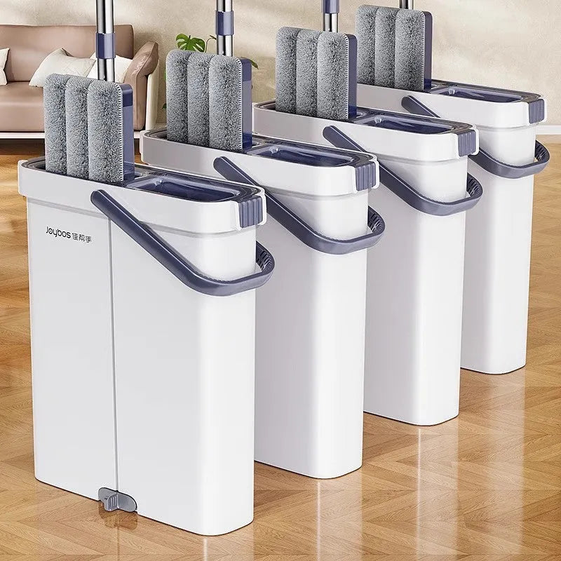 Flat floor mop with squeeze separation bucket, steel lengthening bar, and two raw cloths in 33cm or 40cm width