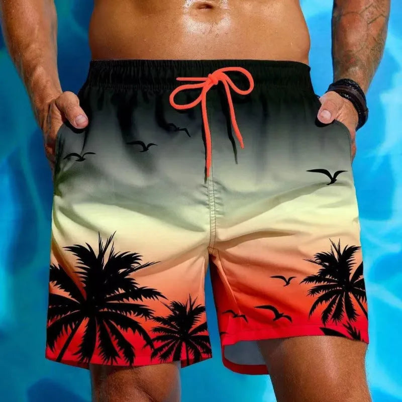 Men's loose fit swimming trunks in polyester fabric with ethnic style design