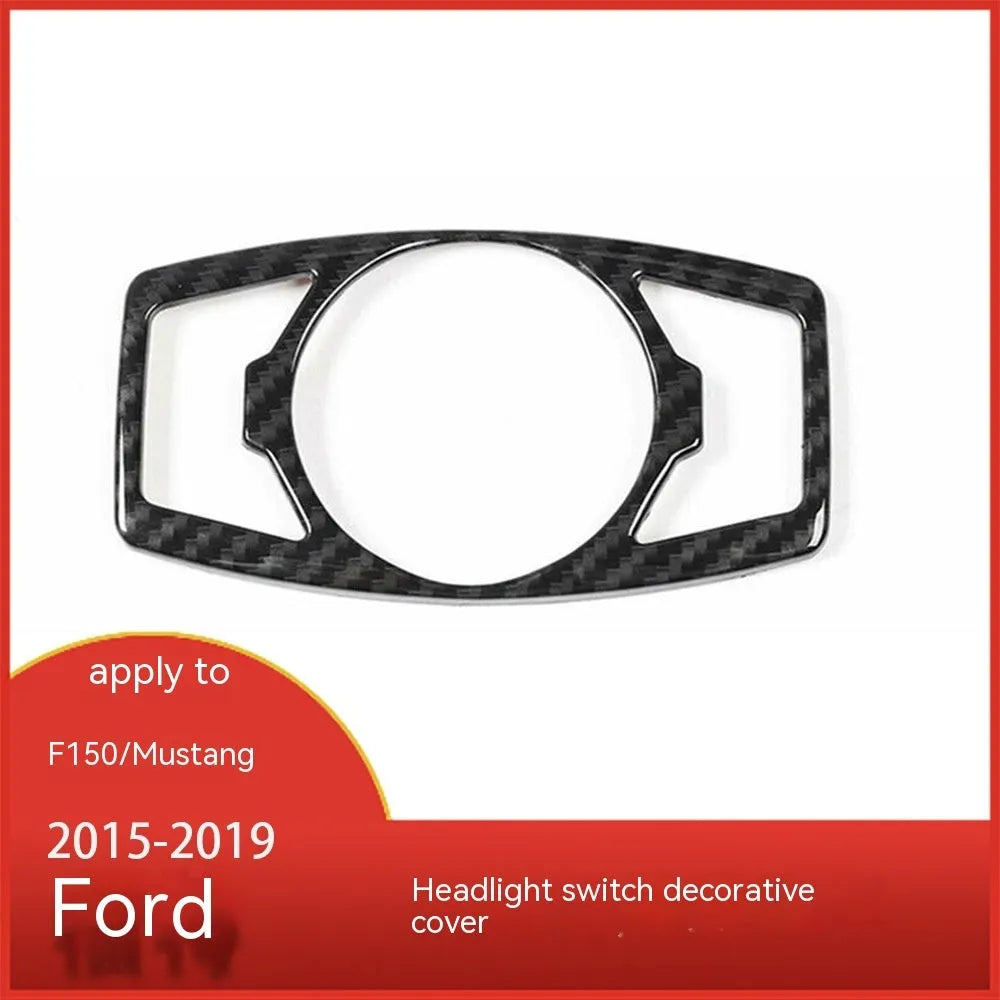 Black carbon fibre decorative patch for Ford F150 Wild Horse headlight control panel