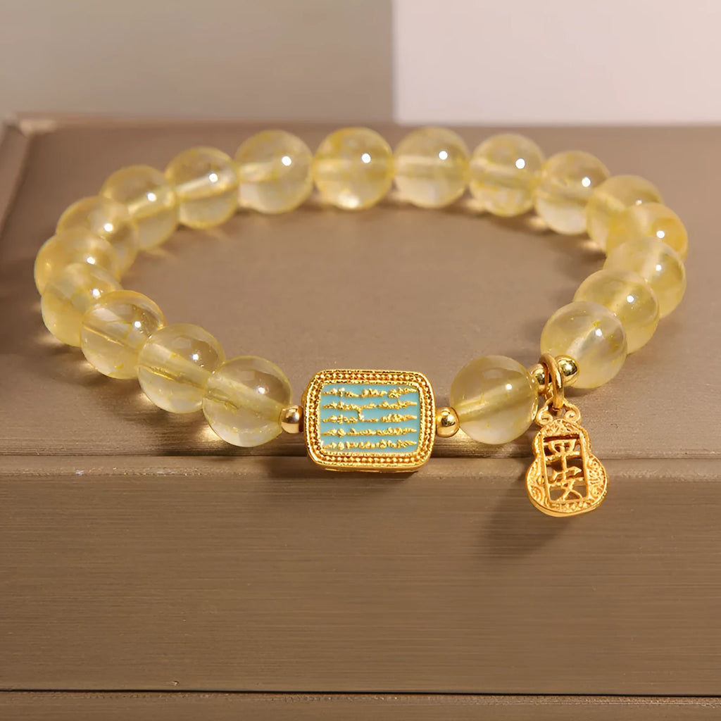 Women's natural yellow citrine crystal bracelet with rhinestone detailing