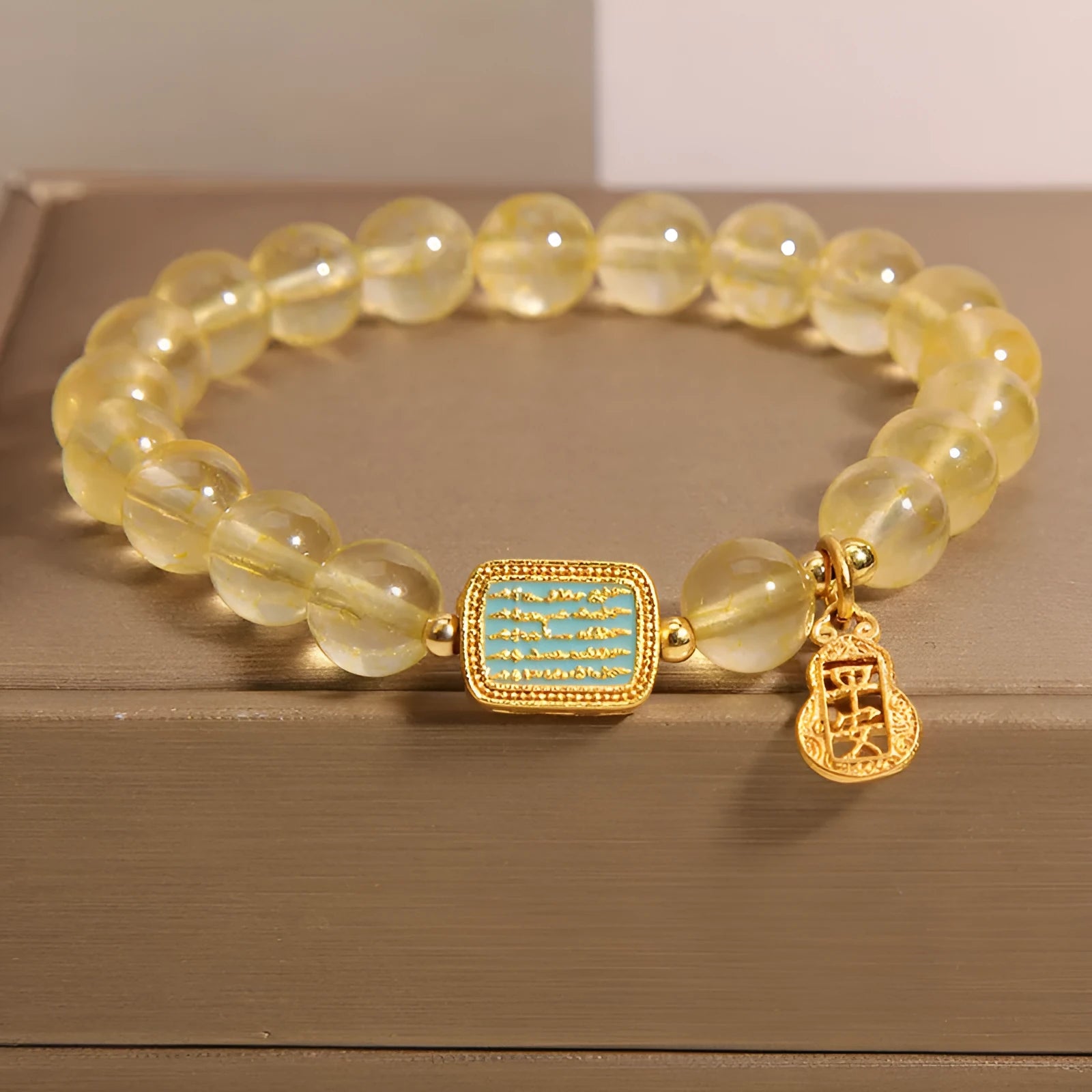 Women's natural yellow citrine crystal bracelet with rhinestone detailing