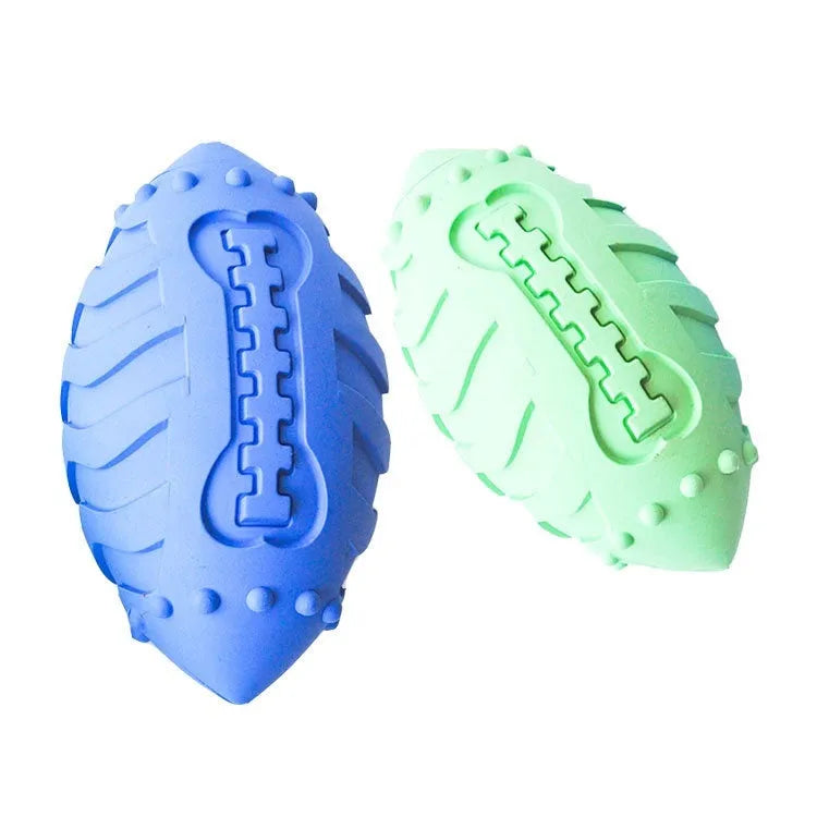 Thickened rubber rugby training ball for dogs in light green or sapphire blue