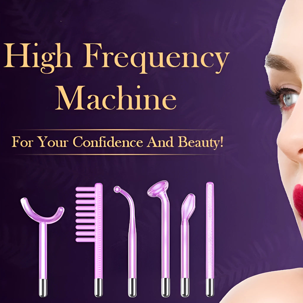 Purple high wave electrotherapy rod six-piece set with multiple accessory heads for wrinkle removal