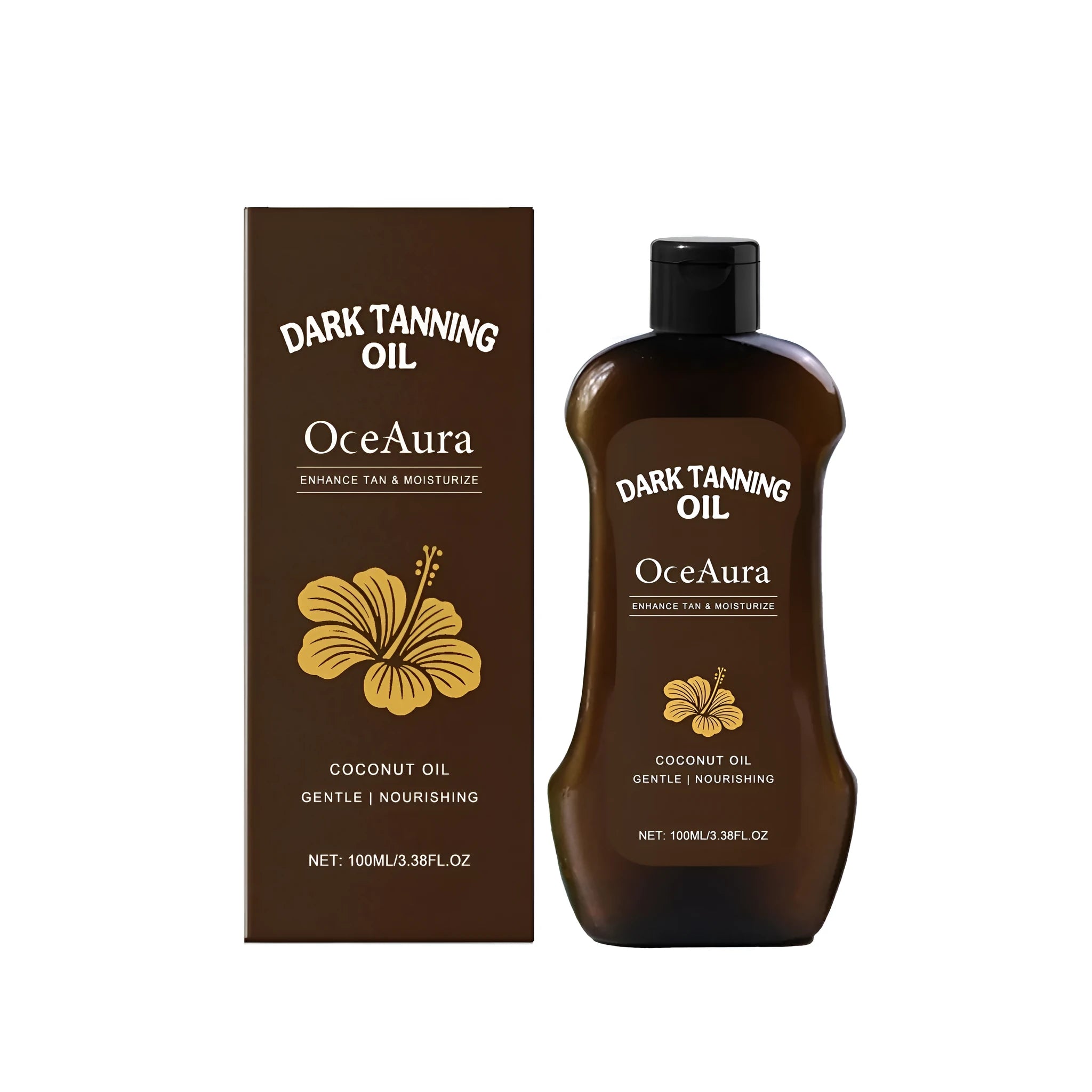 100ml bottle of dark tanning oil with coconut oil and vitamin E