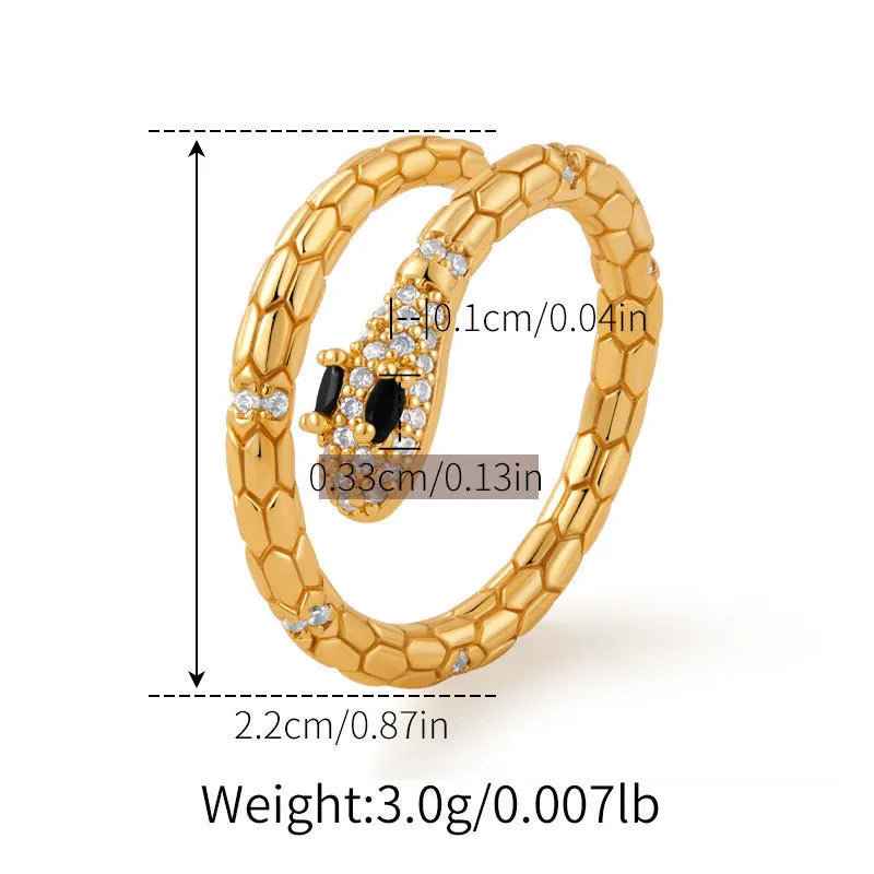 Adjustable copper snake ring with gold colour plating in KR0201.